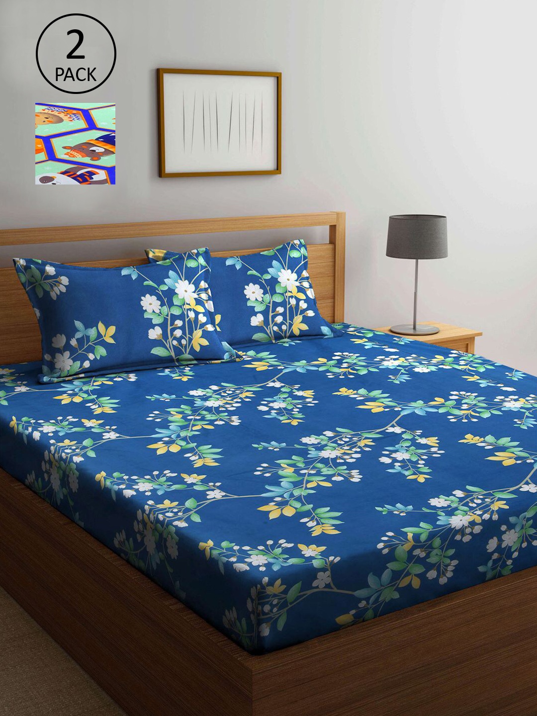 

KLOTTHE Multicoloured Floral 210 TC 2 King Bedsheet with 4 Pillow Covers, Multi