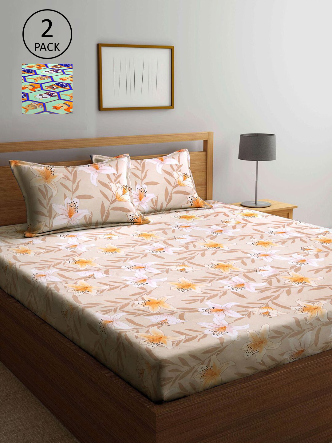 

KLOTTHE Multicoloured Floral 210 TC 2 King Bedsheet with 4 Pillow Covers, Multi