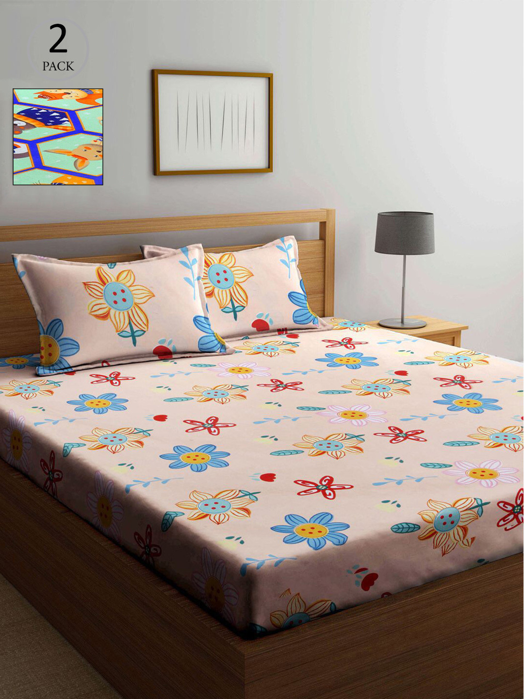 

KLOTTHE Multicoloured Floral 210 TC 2 King Bedsheet with 4 Pillow Covers, Multi