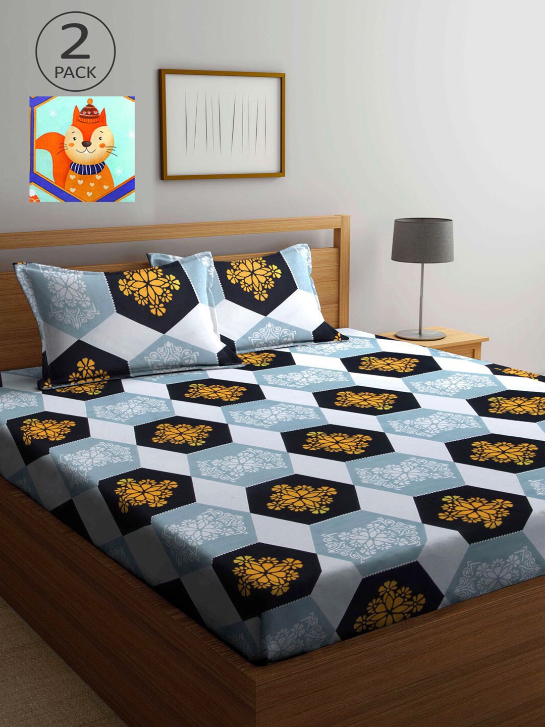 

KLOTTHE Multicoloured Geometric 210 TC 2 King Bedsheet with 4 Pillow Covers, Multi