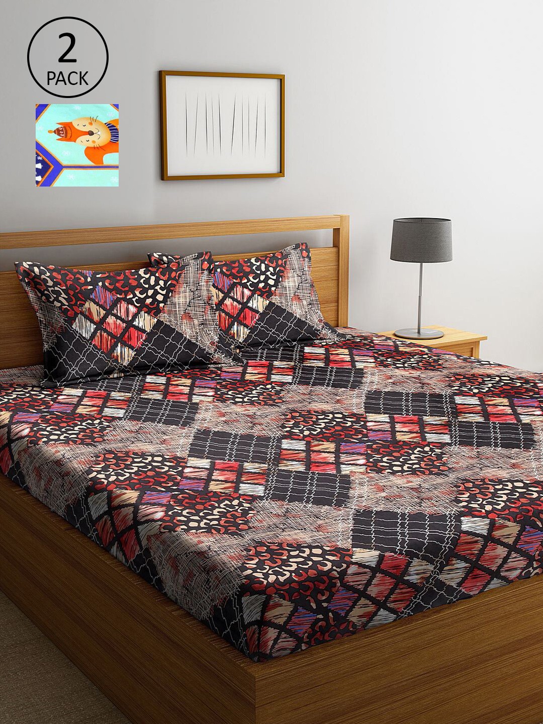 

KLOTTHE Multicoloured Geometric 210 TC 2 King Bedsheet with 4 Pillow Covers, Multi