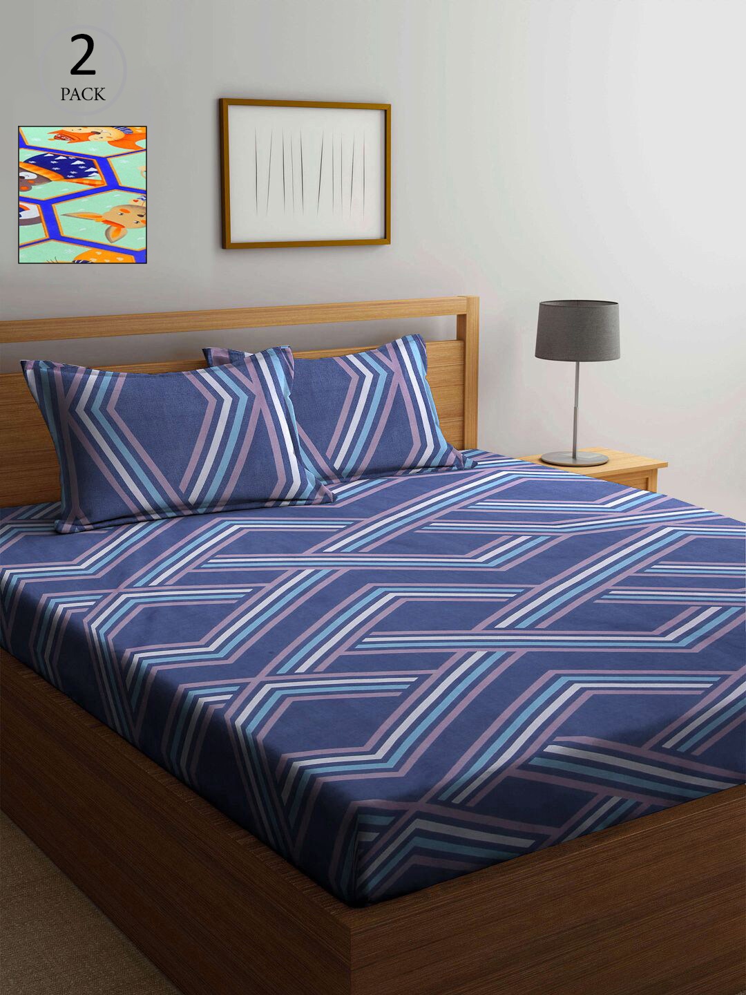 

KLOTTHE Multicoloured Geometric 210 TC 2 King Bedsheet with 4 Pillow Covers, Multi