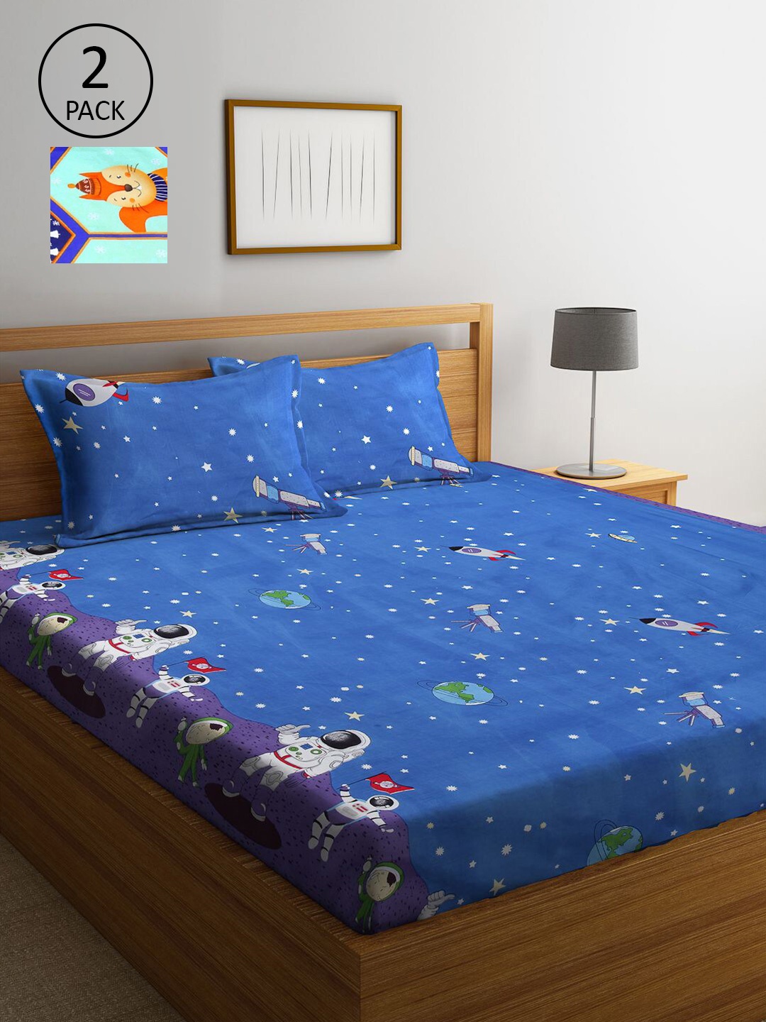 

KLOTTHE Multicoloured Cartoon Characters 210 TC 2 King Bedsheet with 4 Pillow Covers, Multi