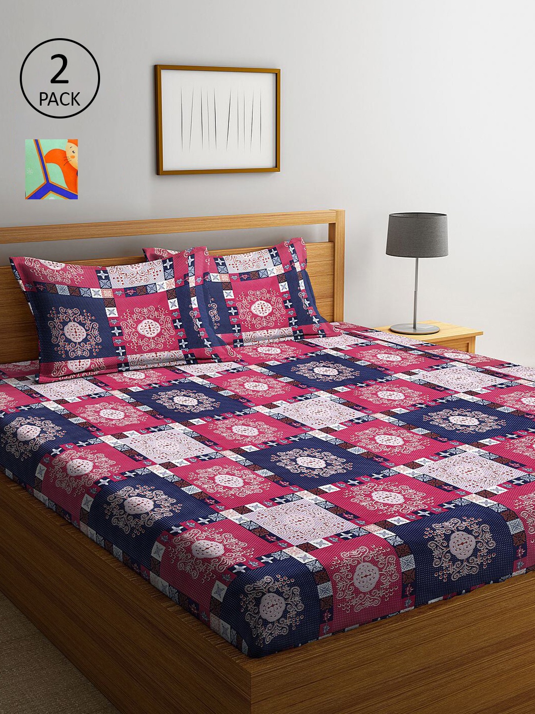 

KLOTTHE Multicoloured Geometric 210 TC 2 King Bedsheet with 4 Pillow Covers, Multi