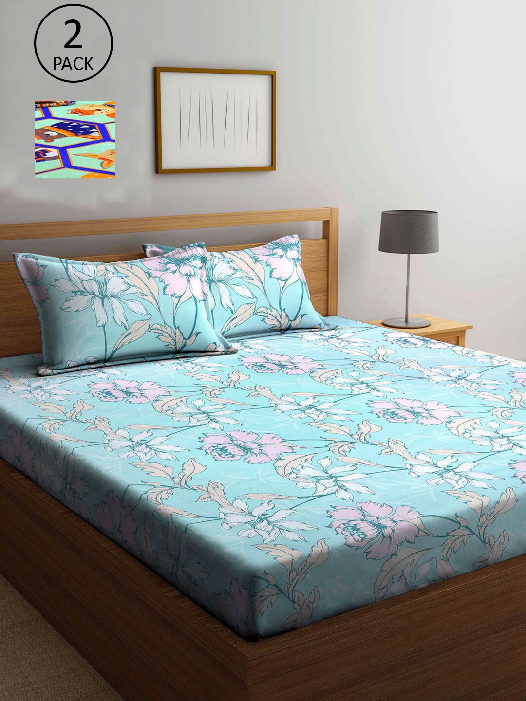 

KLOTTHE Multicoloured Floral 210 TC 2 King Bedsheet with 4 Pillow Covers, Multi