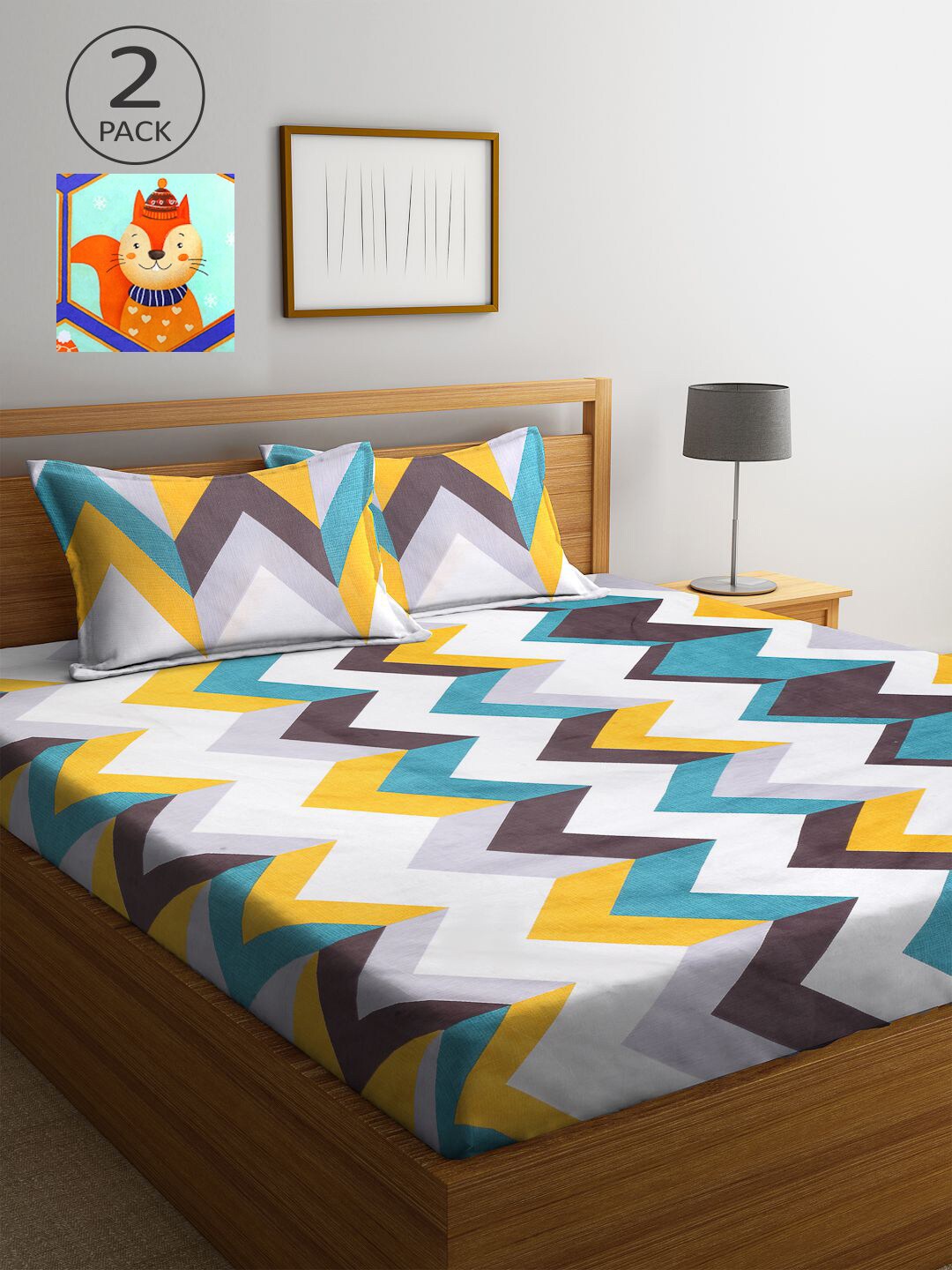 

KLOTTHE Multicoloured Geometric 210 TC 2 King Bedsheet with 4 Pillow Covers, Multi