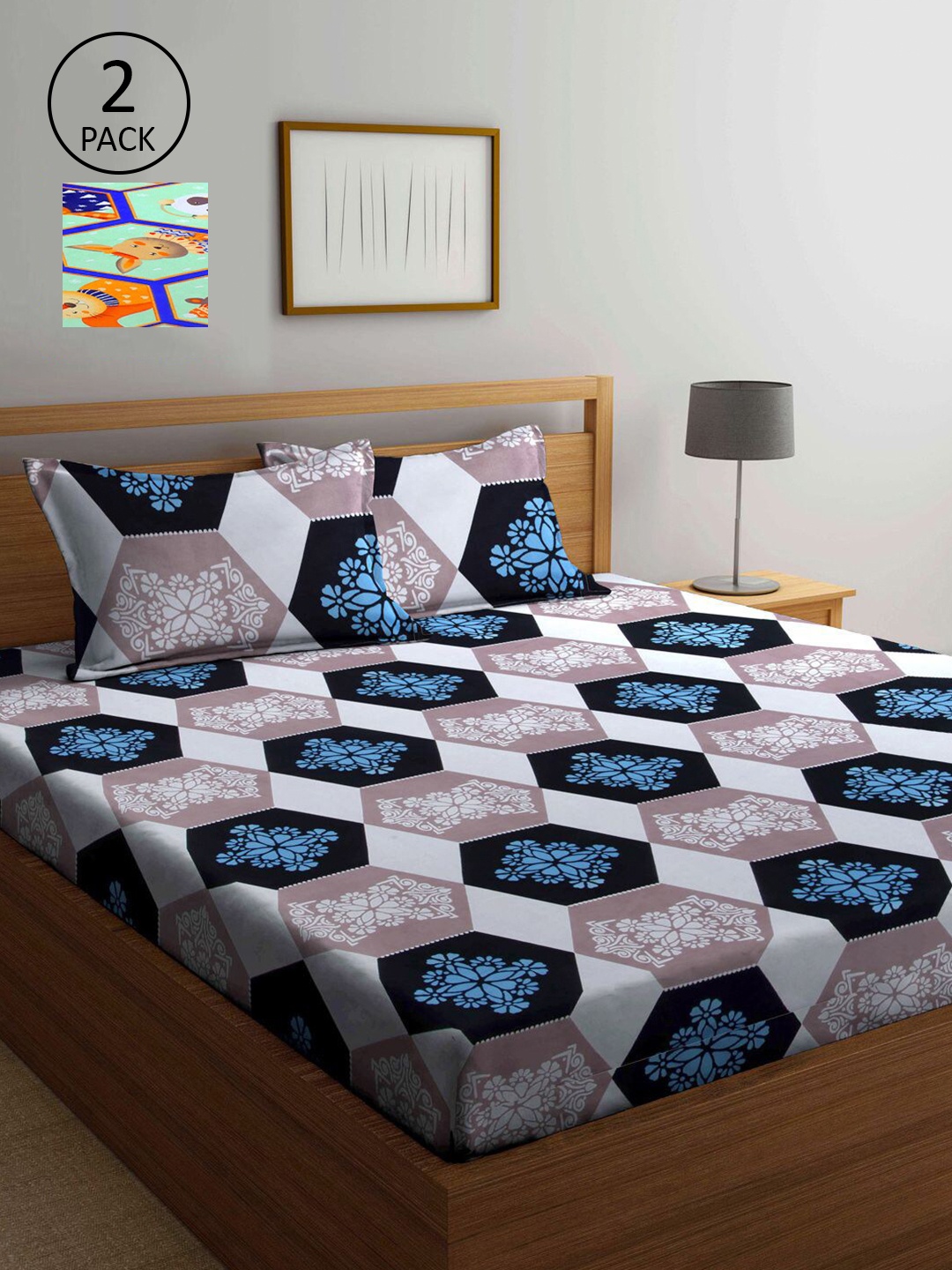 

KLOTTHE Multicoloured Geometric 210 TC 2 King Bedsheet with 4 Pillow Covers, Multi