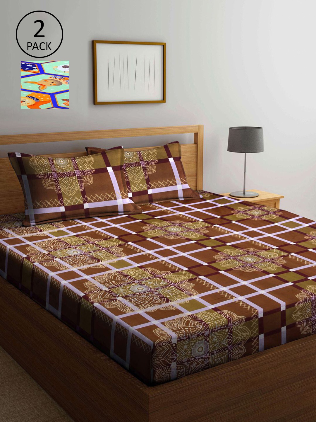 

KLOTTHE Multicoloured Geometric 210 TC 2 King Bedsheet with 4 Pillow Covers, Multi