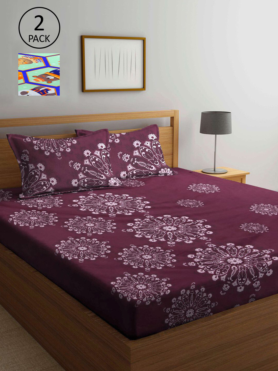 

KLOTTHE Multicoloured Floral 210 TC 2 King Bedsheet with 4 Pillow Covers, Multi