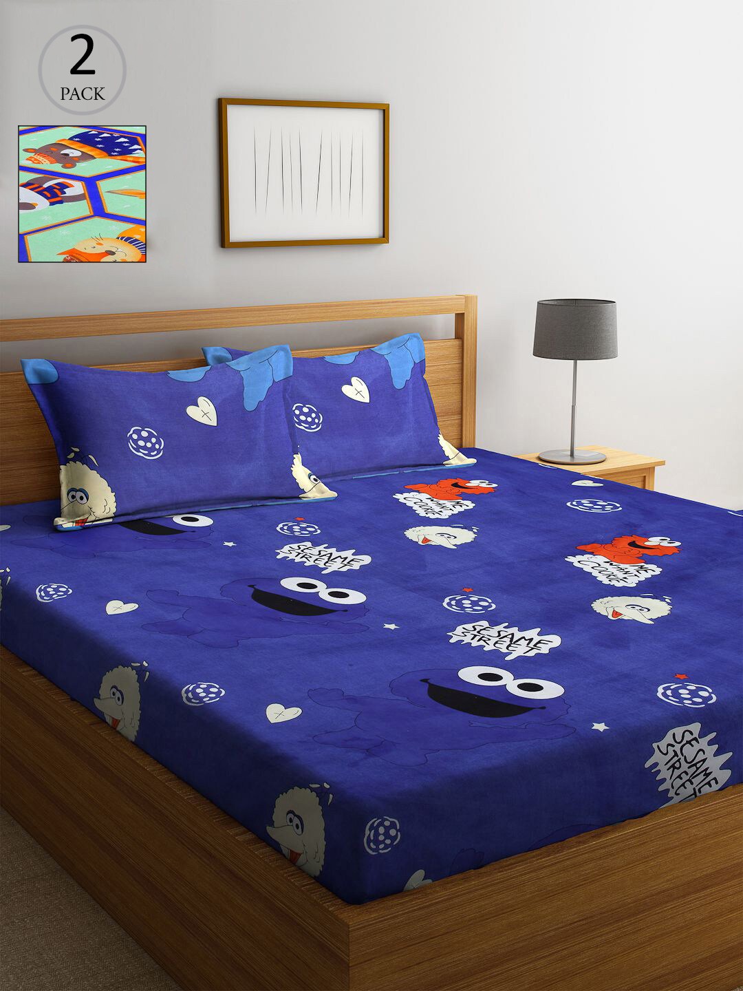 

KLOTTHE Multicoloured Cartoon Characters 210 TC 2 King Bedsheet with 4 Pillow Covers, Multi