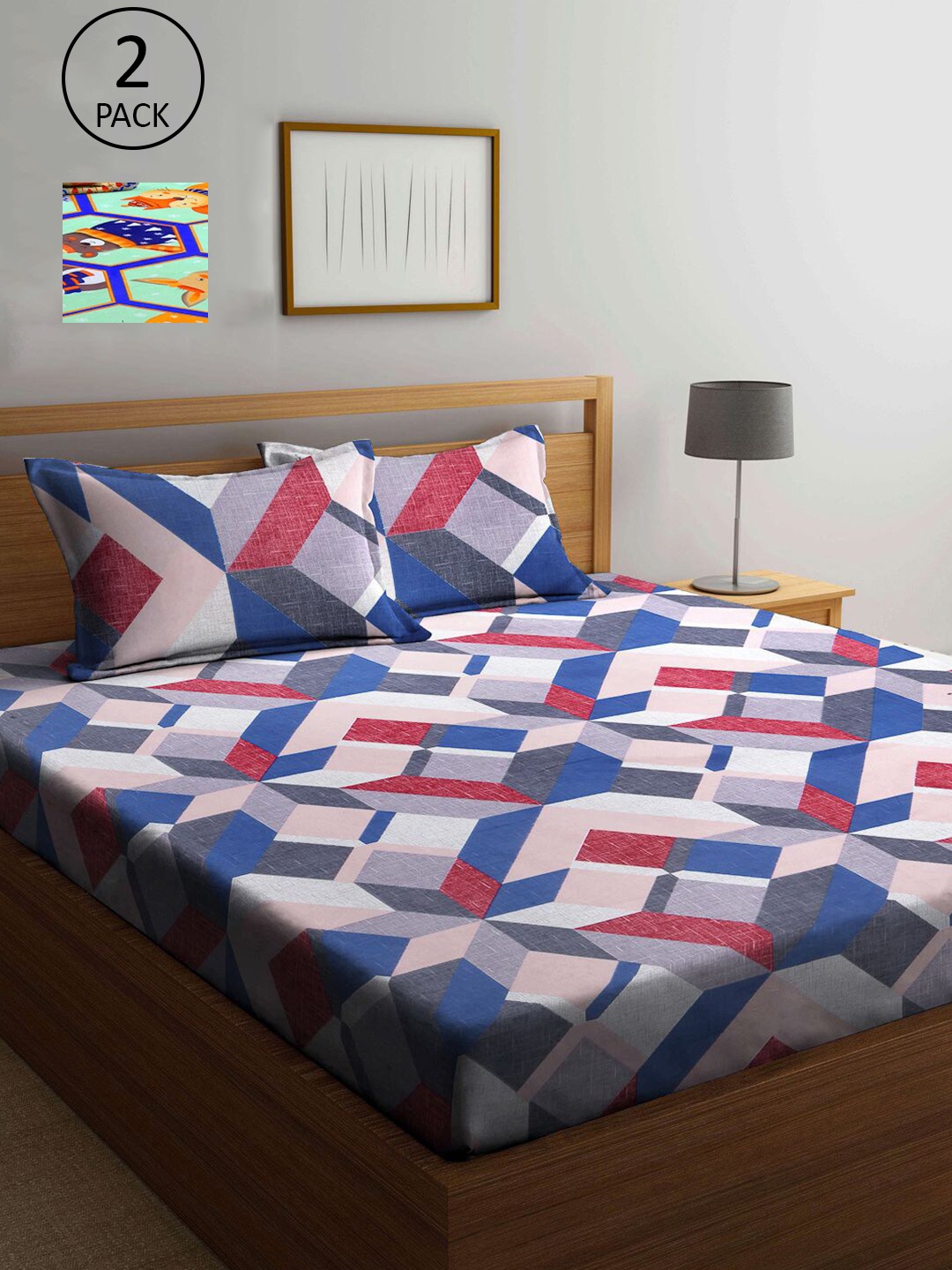 

KLOTTHE Multicoloured Geometric 210 TC 2 King Bedsheet with 4 Pillow Covers, Multi