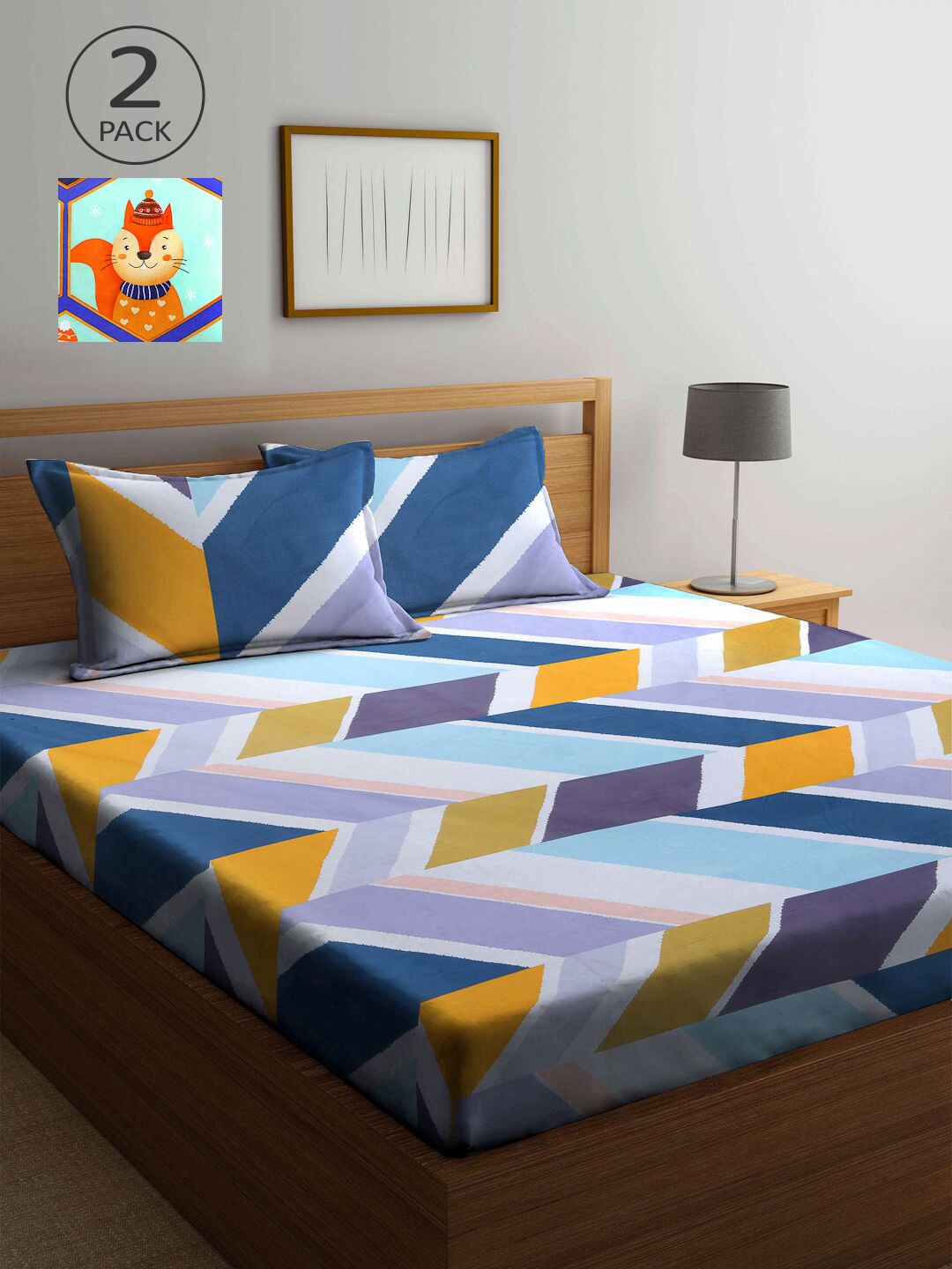 

KLOTTHE Multicoloured Geometric 210 TC 2 King Bedsheet with 4 Pillow Covers, Multi