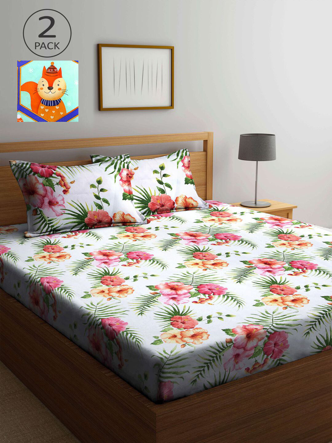 

KLOTTHE Multicoloured Floral 210 TC 2 King Bedsheet with 4 Pillow Covers, Multi