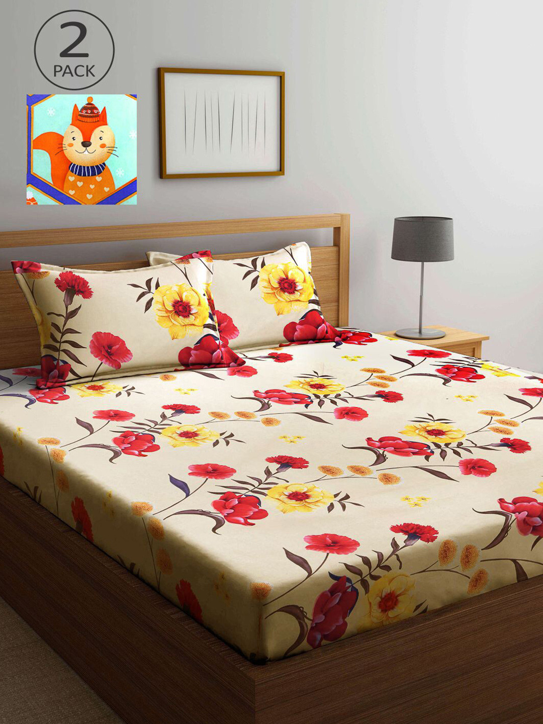 

KLOTTHE Multicoloured Floral 210 TC 2 King Bedsheet with 4 Pillow Covers, Multi