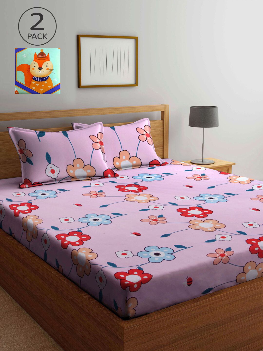 

KLOTTHE Multicoloured Floral 210 TC 2 King Bedsheet with 4 Pillow Covers, Multi