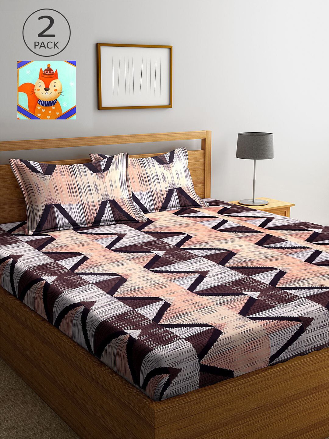 

KLOTTHE Multicoloured Geometric 210 TC 2 King Bedsheet with 4 Pillow Covers, Multi