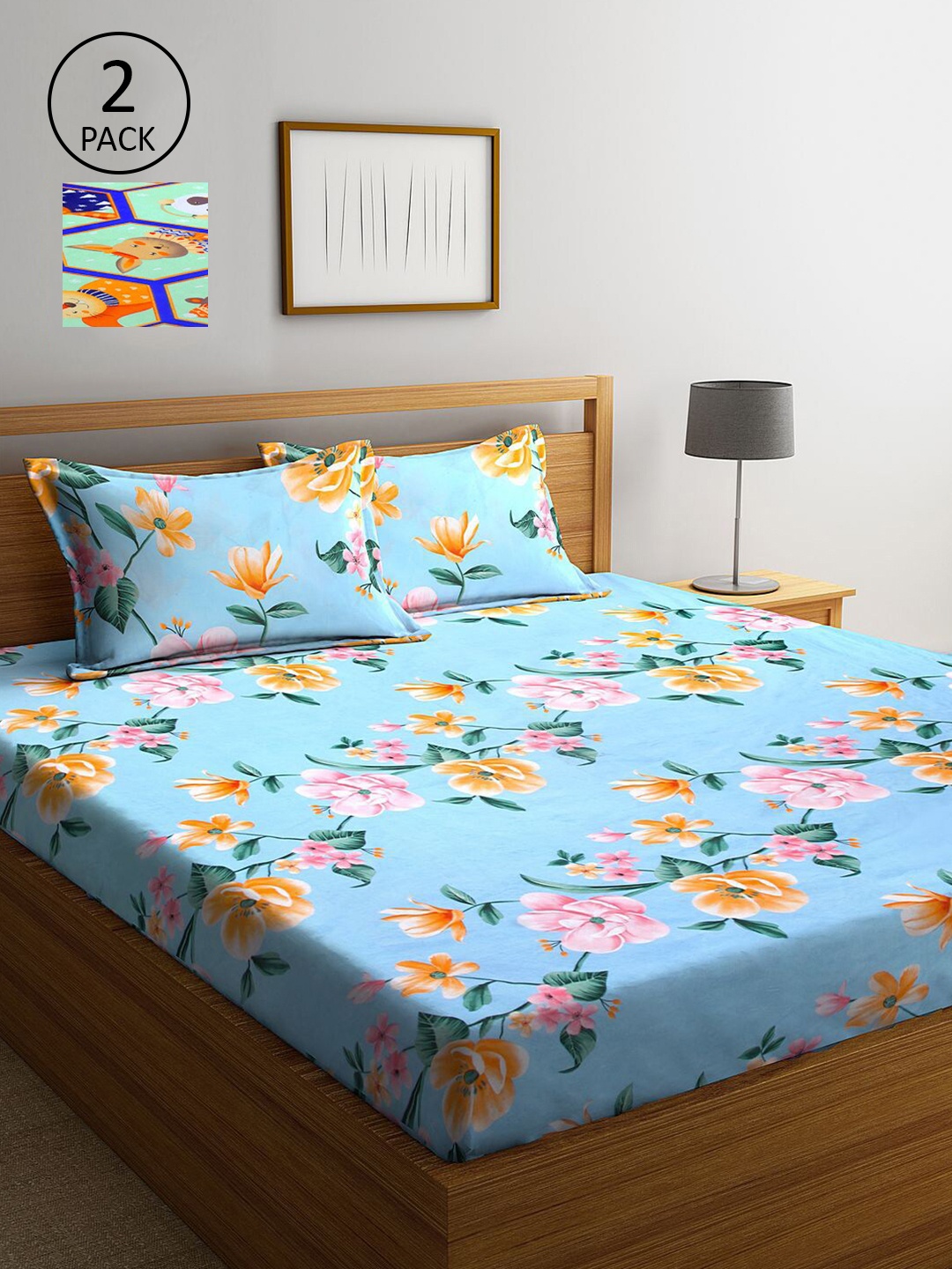 

KLOTTHE Multicoloured Floral 210 TC 2 King Bedsheet with 4 Pillow Covers, Multi