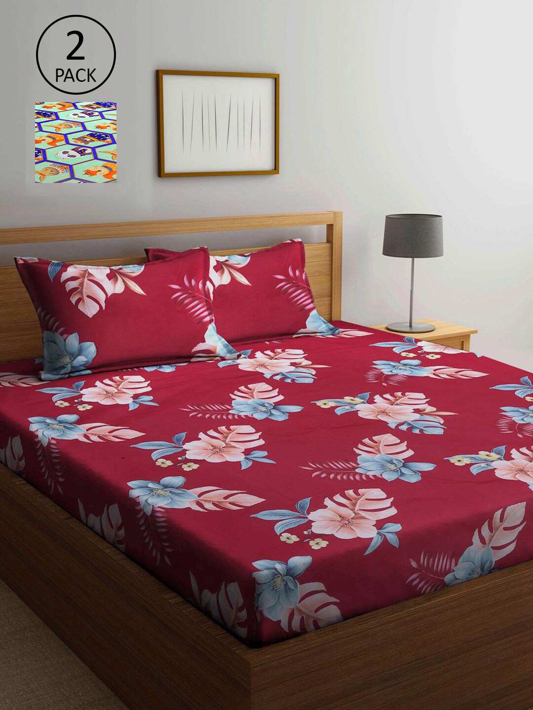 

KLOTTHE Multicoloured Floral 210 TC 2 King Bedsheet with 4 Pillow Covers, Multi