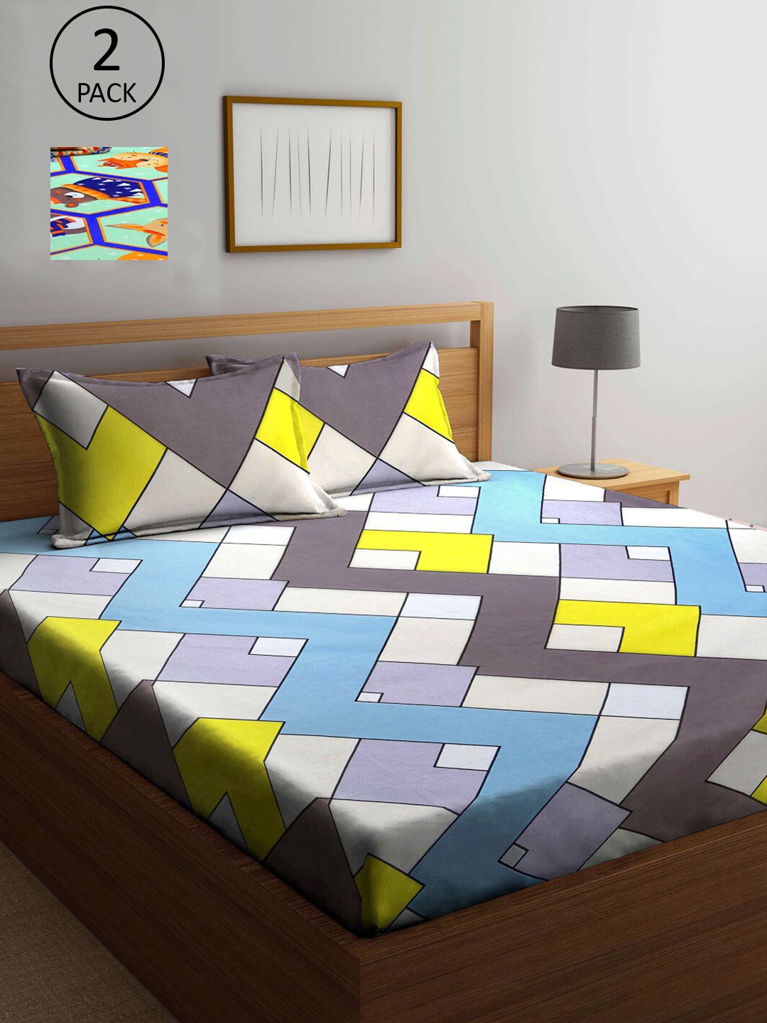

KLOTTHE Multicoloured Geometric 210 TC 2 King Bedsheet with 4 Pillow Covers, Multi