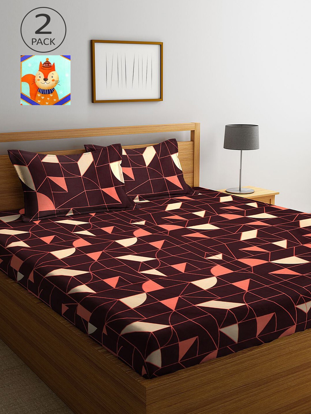 

KLOTTHE Multicoloured Geometric 210 TC 2 King Bedsheet with 4 Pillow Covers, Multi
