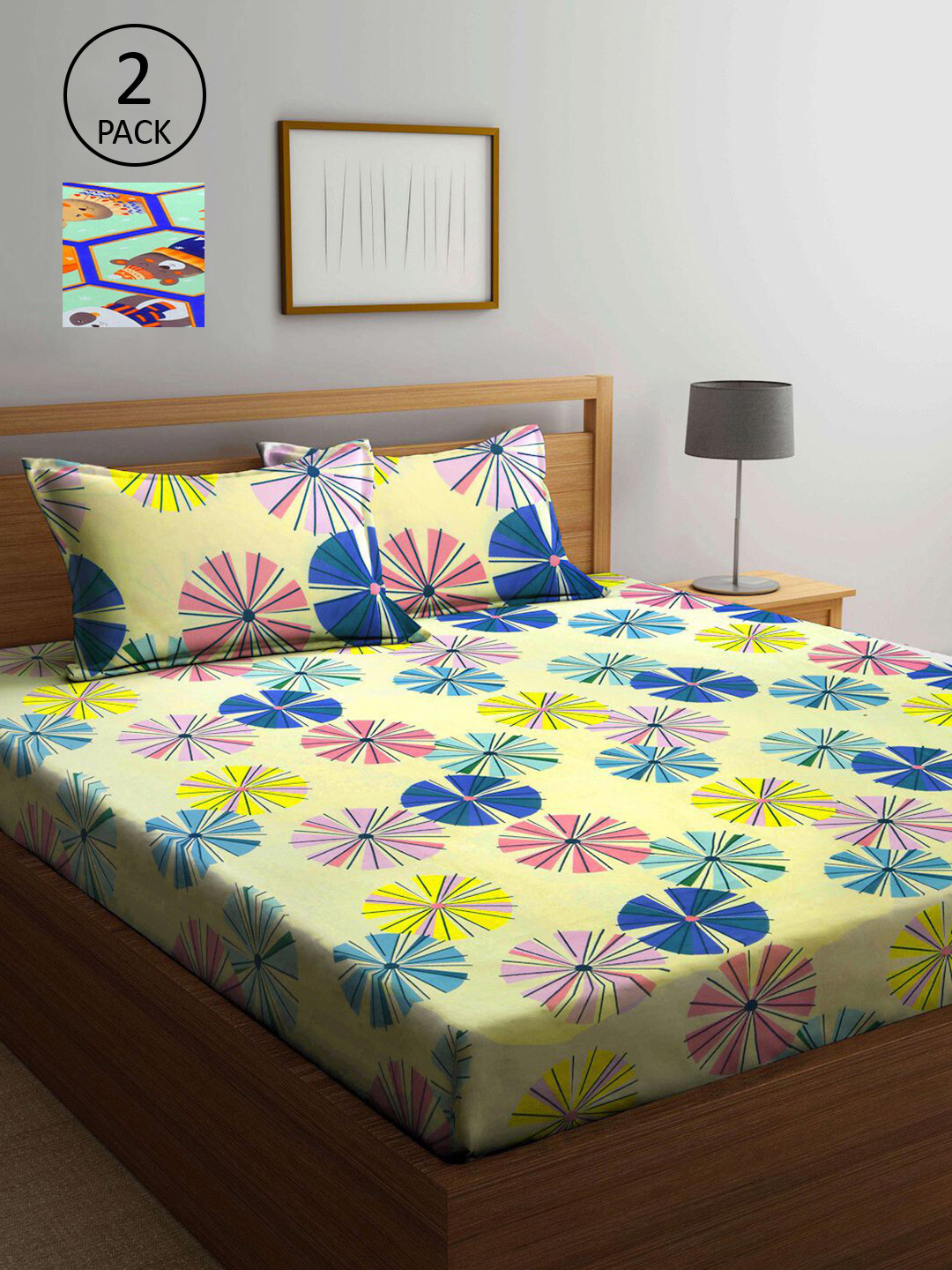 

KLOTTHE Multicoloured Floral 210 TC 2 King Bedsheet with 4 Pillow Covers, Multi