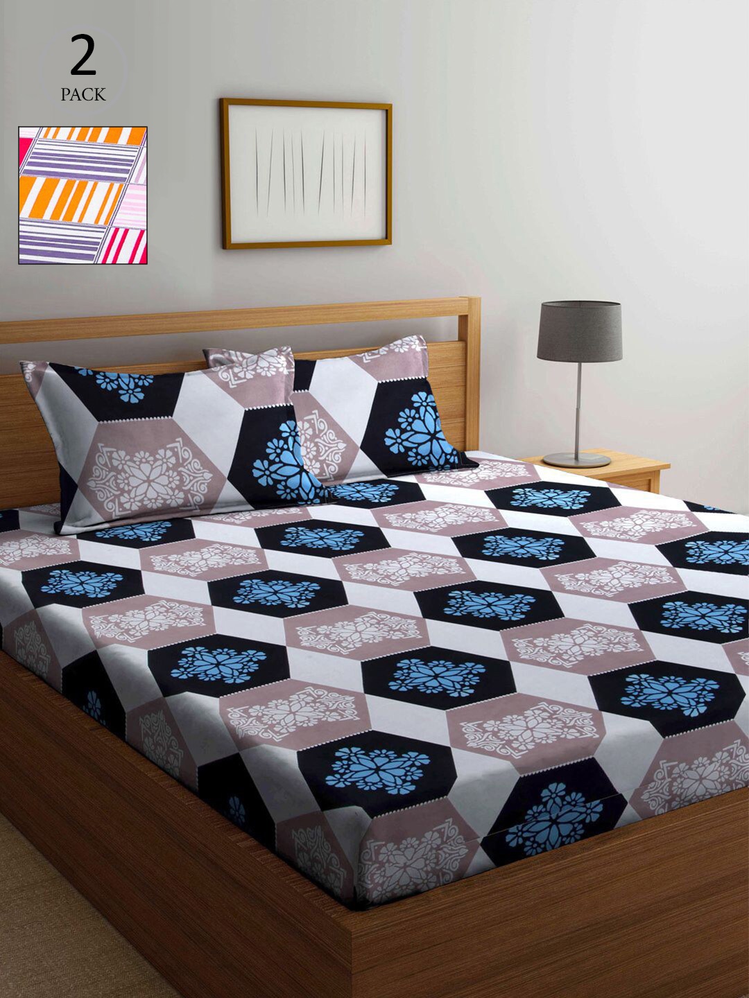 

KLOTTHE Multicoloured Geometric 210 TC 2 King Bedsheet with 4 Pillow Covers, Multi