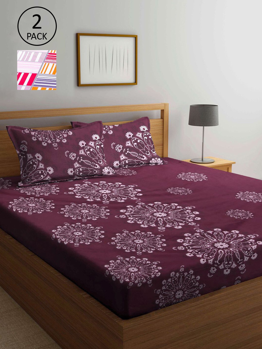 

KLOTTHE Multicoloured Floral 210 TC 2 King Bedsheet with 4 Pillow Covers, Multi
