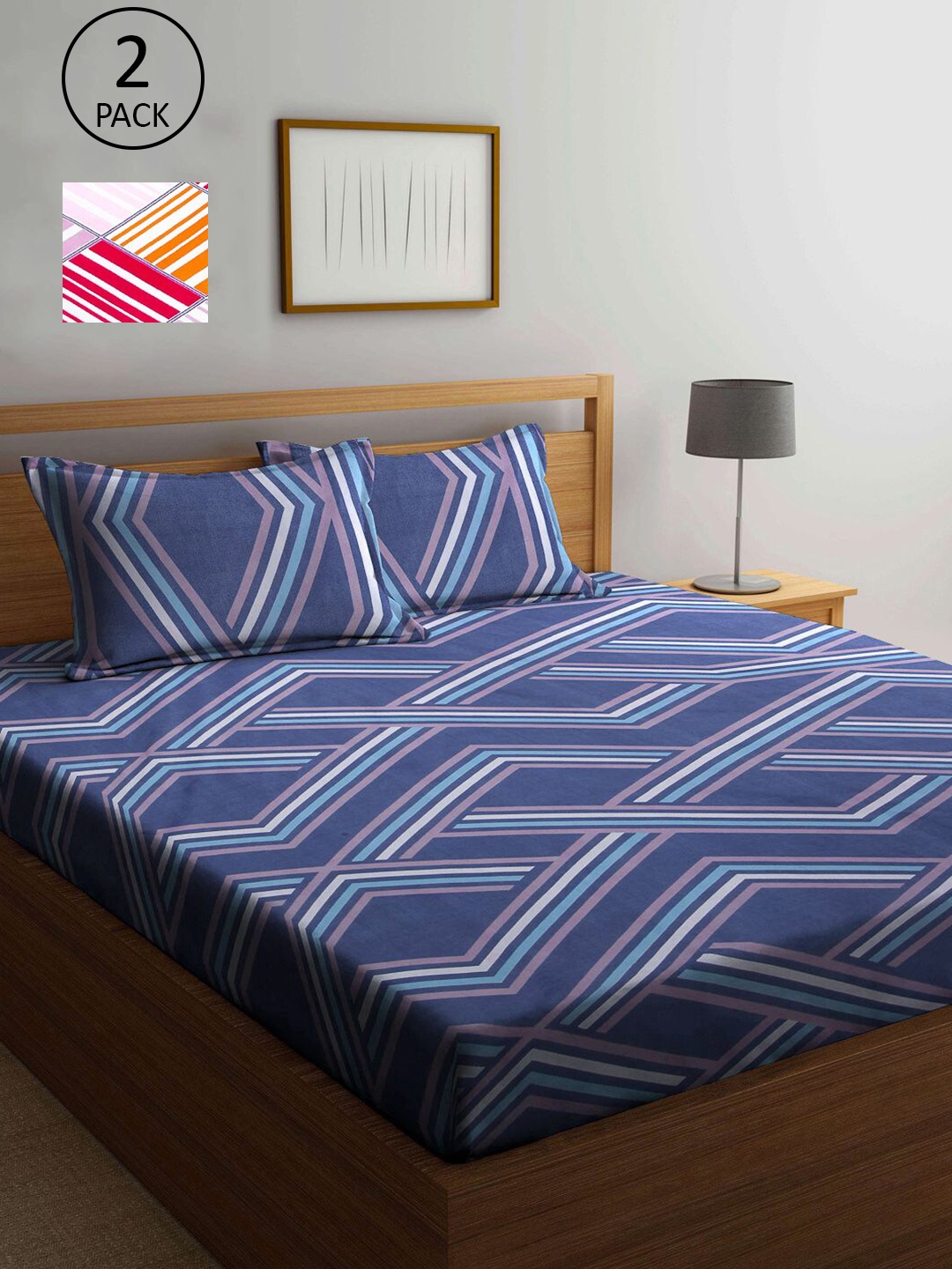 

KLOTTHE Multicoloured Geometric 210 TC 2 King Bedsheet with 4 Pillow Covers, Multi