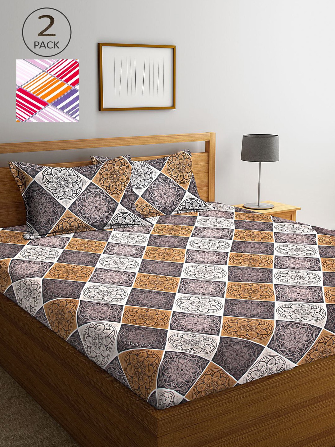 

KLOTTHE Multicoloured Floral 210 TC 2 King Bedsheet with 4 Pillow Covers, Multi