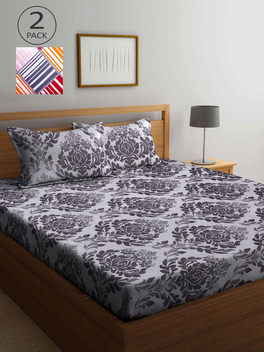 

KLOTTHE Multicoloured Floral 210 TC 2 King Bedsheet with 4 Pillow Covers, Multi