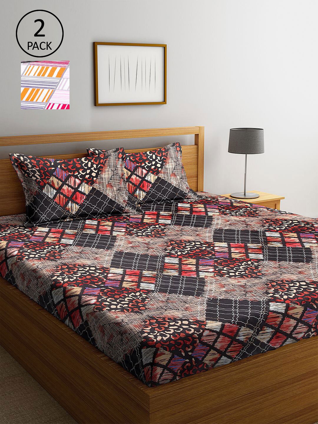 

KLOTTHE Multicoloured Geometric 210 TC 2 King Bedsheet with 4 Pillow Covers, Multi