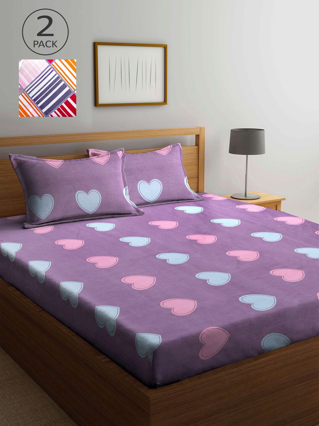 

KLOTTHE Multicoloured Conversational 210 TC 2 King Bedsheet with 4 Pillow Covers, Multi