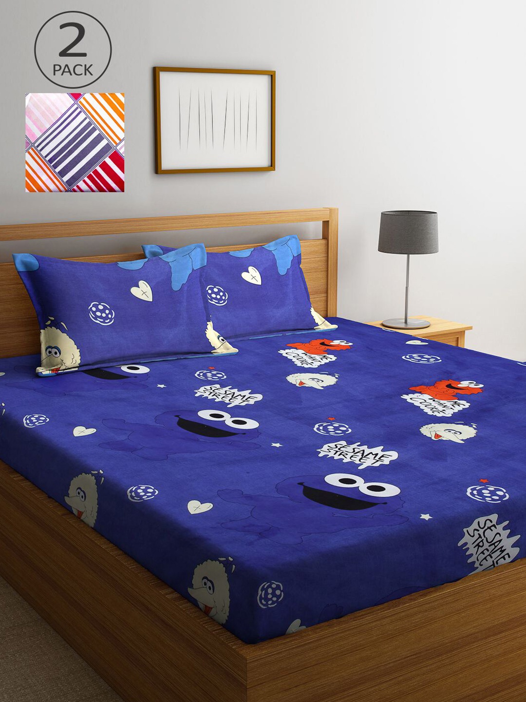 

KLOTTHE Multicoloured Cartoon Characters 210 TC 2 King Bedsheet with 4 Pillow Covers, Multi