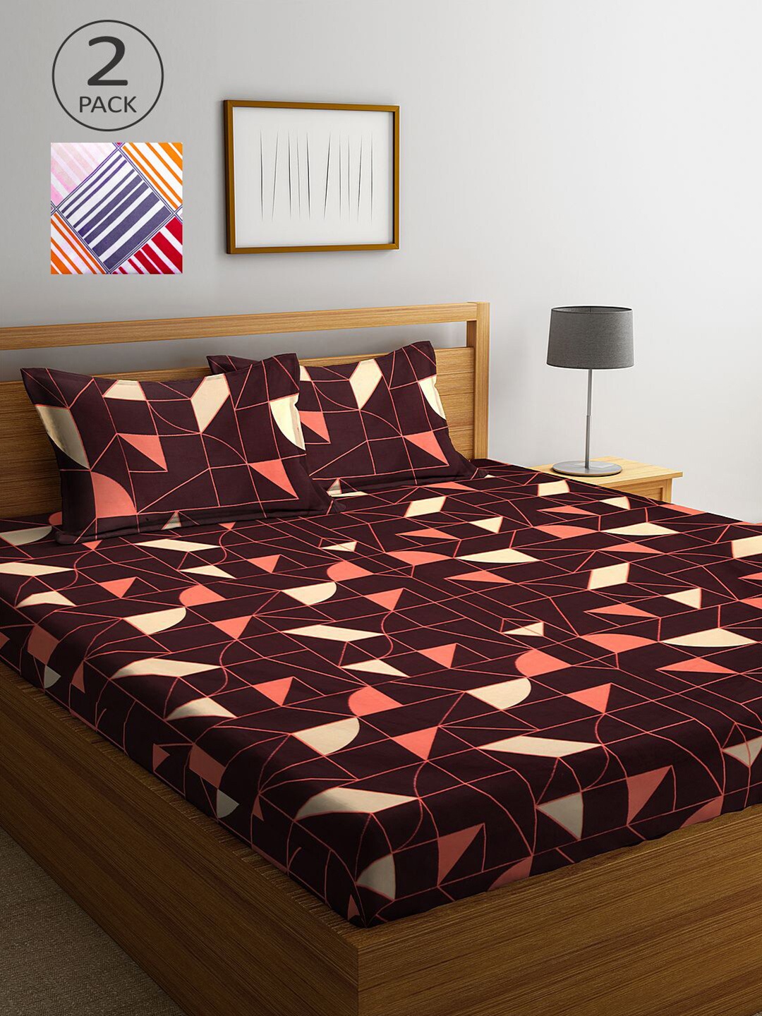 

KLOTTHE Multicoloured Geometric 210 TC 2 King Bedsheet with 4 Pillow Covers, Multi