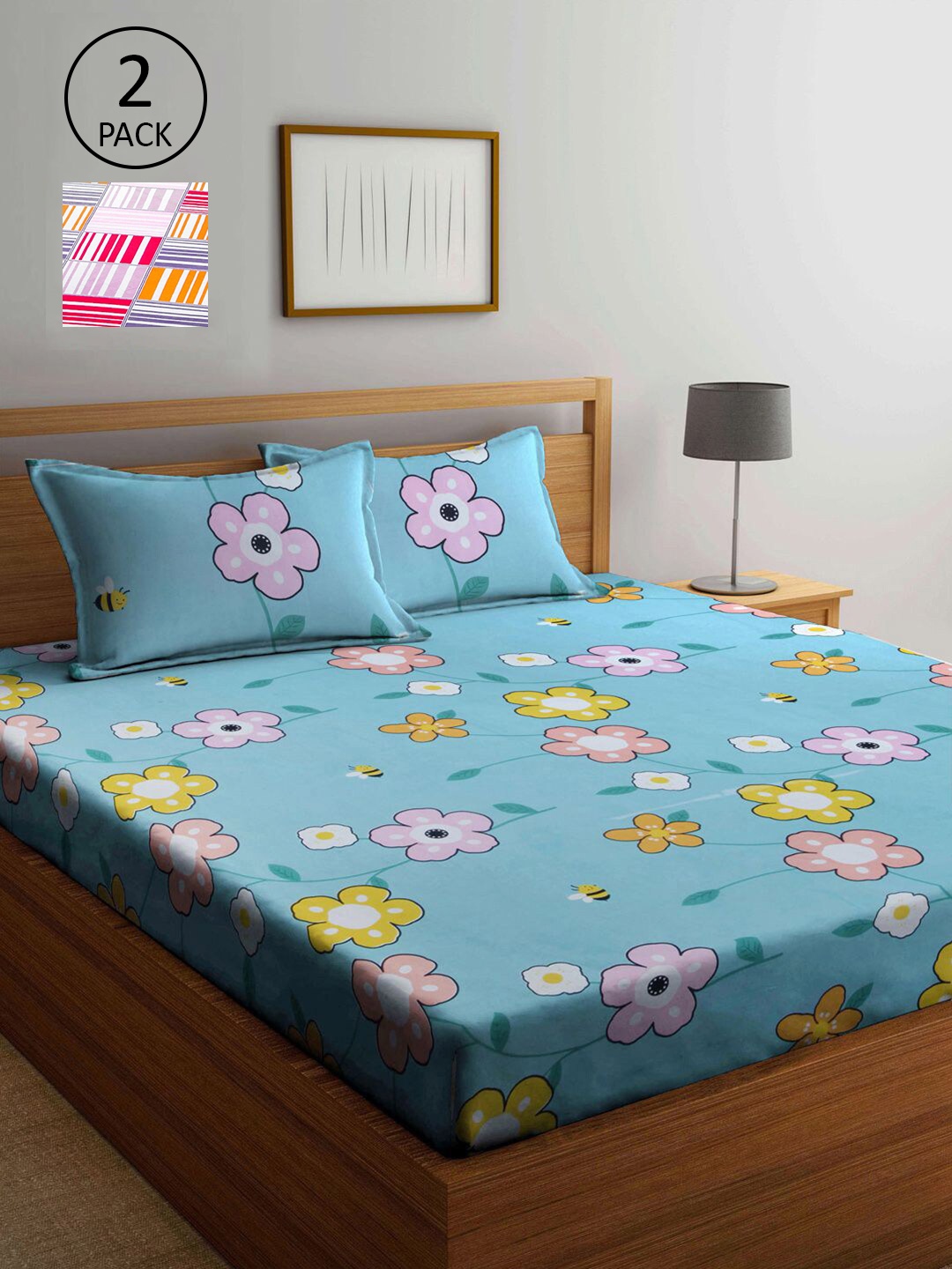 

KLOTTHE Multicoloured Floral 210 TC 2 King Bedsheet with 4 Pillow Covers, Multi