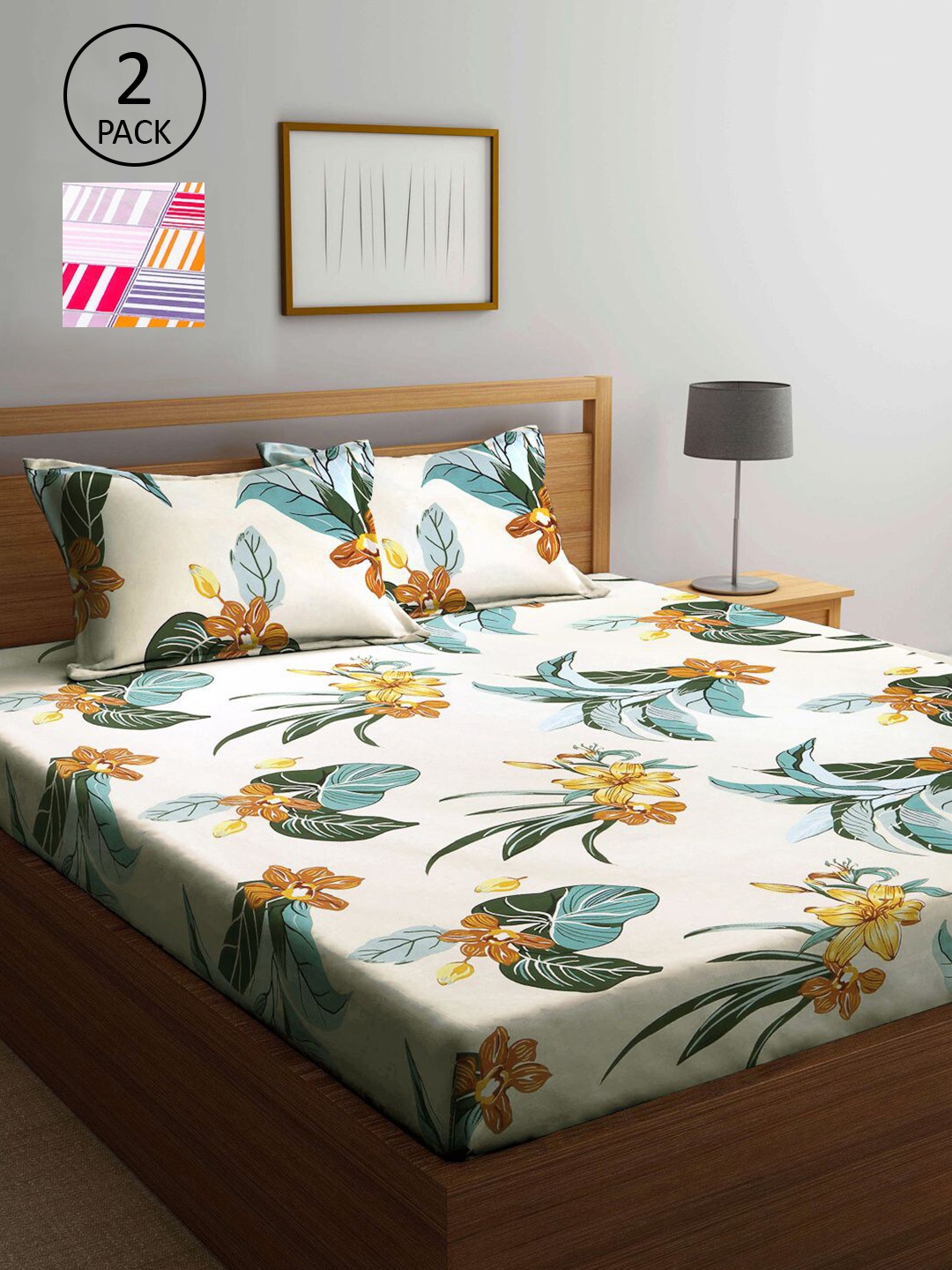 

KLOTTHE Multicoloured Floral 210 TC 2 King Bedsheet with 4 Pillow Covers, Multi