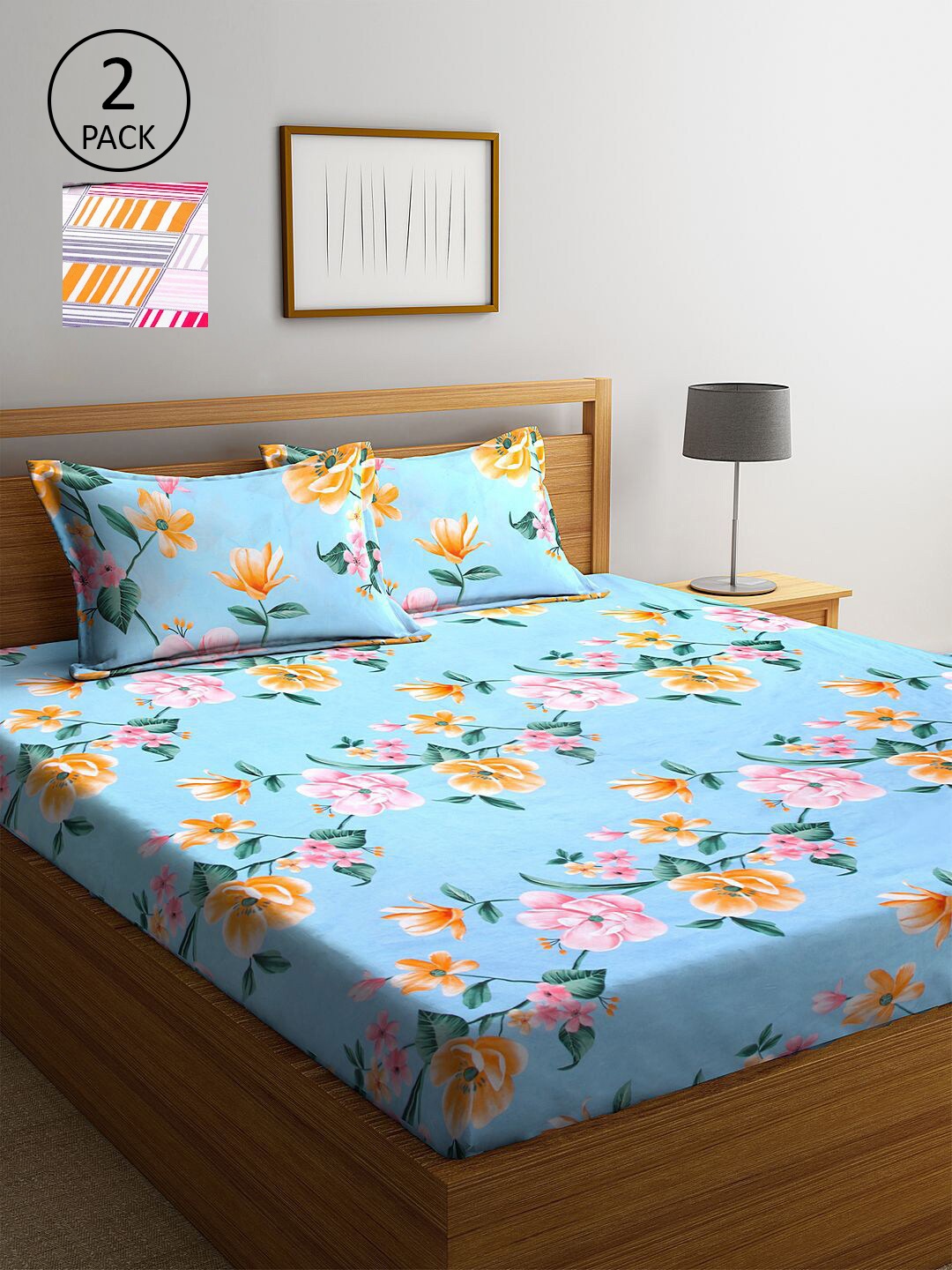 

KLOTTHE Multicoloured Floral 210 TC 2 King Bedsheet with 4 Pillow Covers, Multi