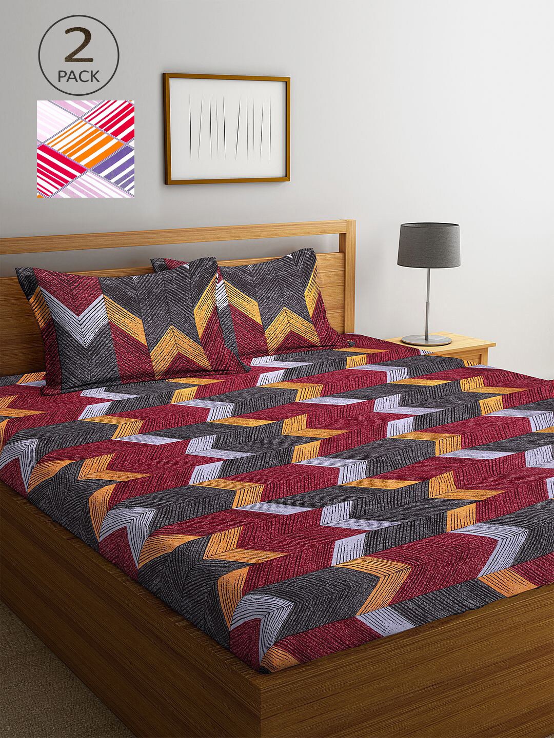 

KLOTTHE Multicoloured Geometric 210 TC 2 King Bedsheet with 4 Pillow Covers, Multi