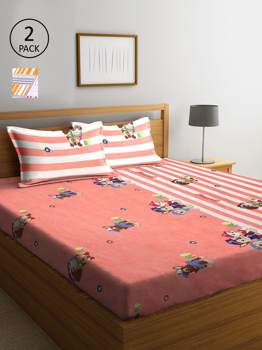 

KLOTTHE Multicoloured Cartoon Characters 210 TC 2 King Bedsheet with 4 Pillow Covers, Multi