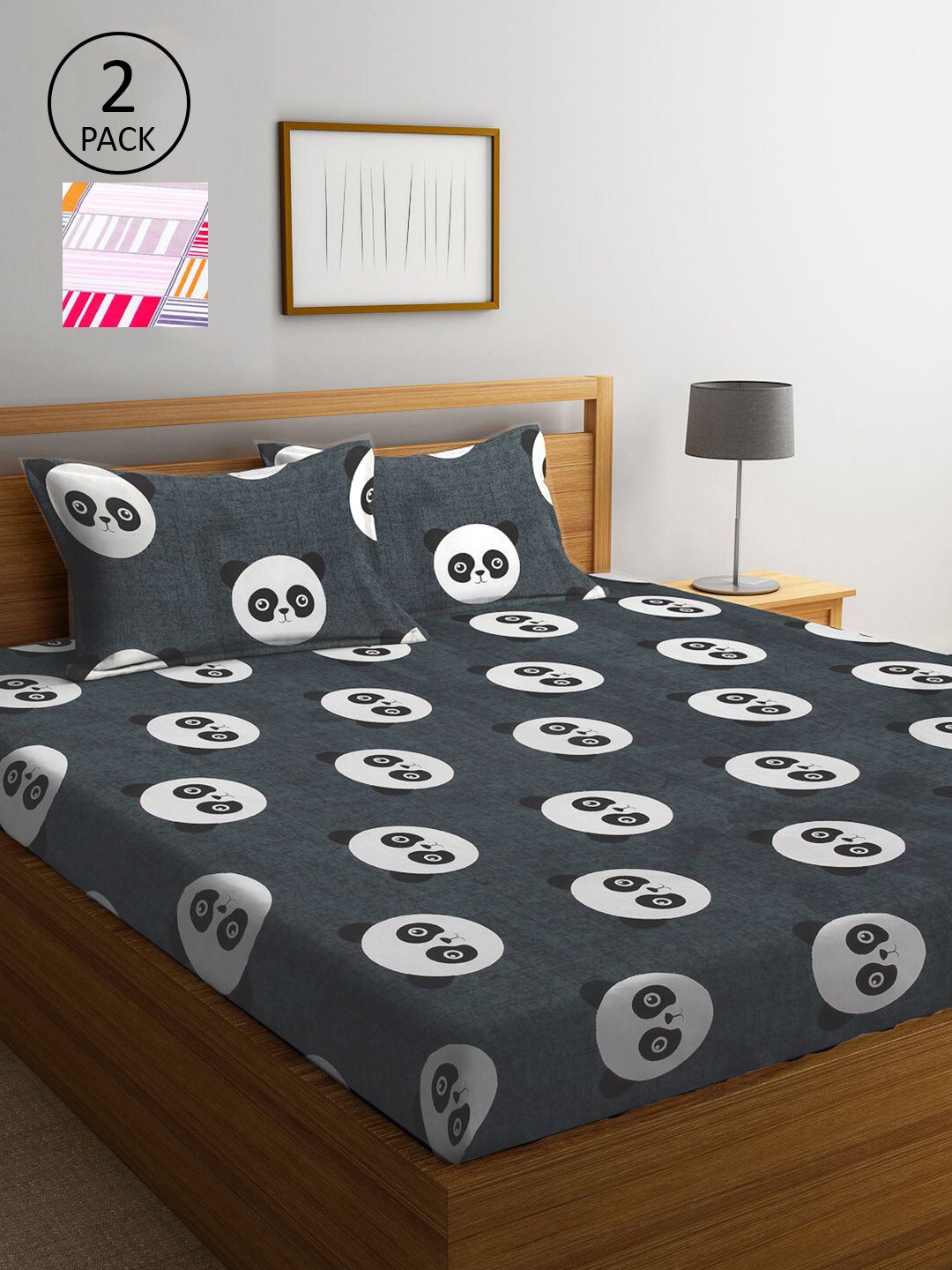 

KLOTTHE Multicoloured Cartoon Characters 210 TC 2 King Bedsheet with 4 Pillow Covers, Multi