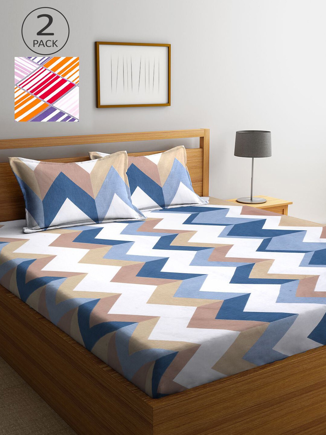 

KLOTTHE Multicoloured Geometric 210 TC 2 King Bedsheet with 4 Pillow Covers, Multi