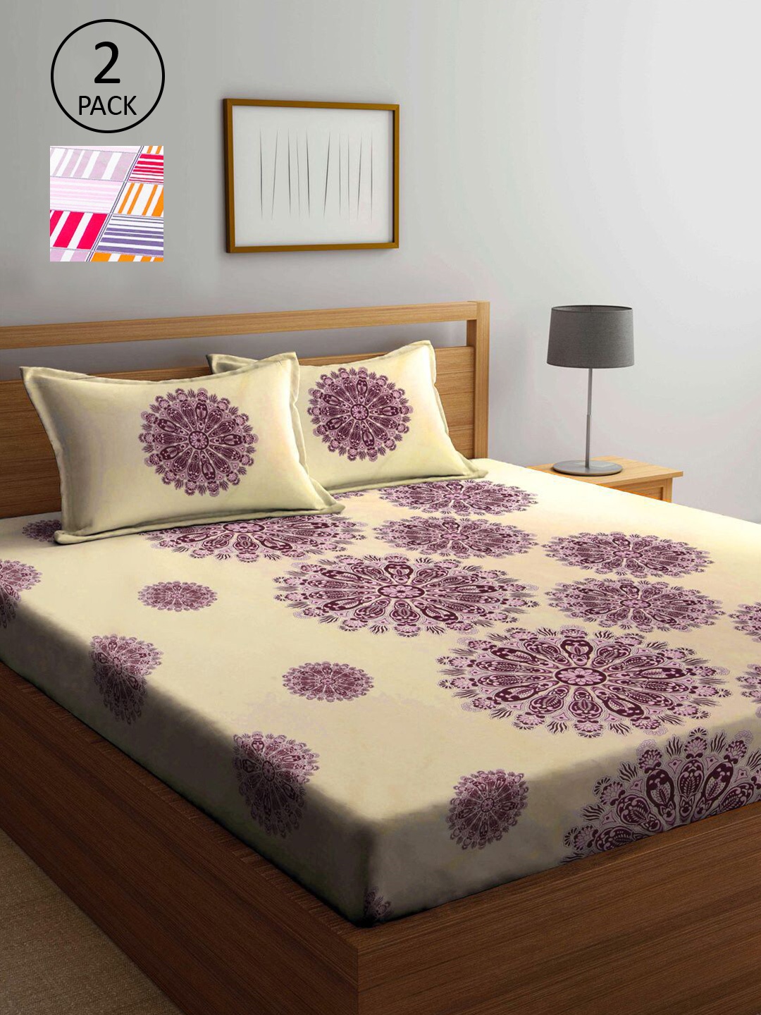 

KLOTTHE Multicoloured Geometric 210 TC 2 King Bedsheet with 4 Pillow Covers, Multi
