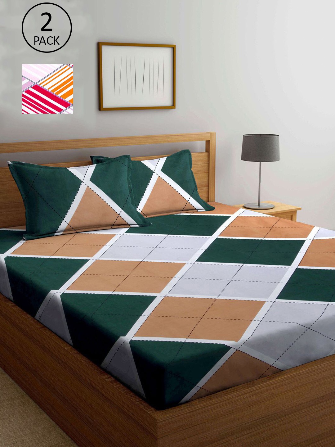 

KLOTTHE Multicoloured Geometric 210 TC 2 King Bedsheet with 4 Pillow Covers, Multi