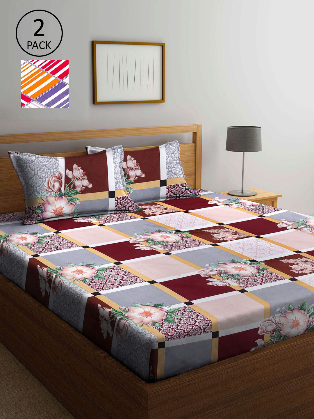 

KLOTTHE Multicoloured Geometric 210 TC 2 King Bedsheet with 4 Pillow Covers, Multi