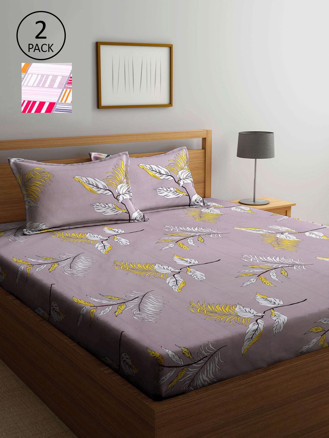 

KLOTTHE Multicoloured Floral 210 TC 2 King Bedsheet with 4 Pillow Covers, Multi