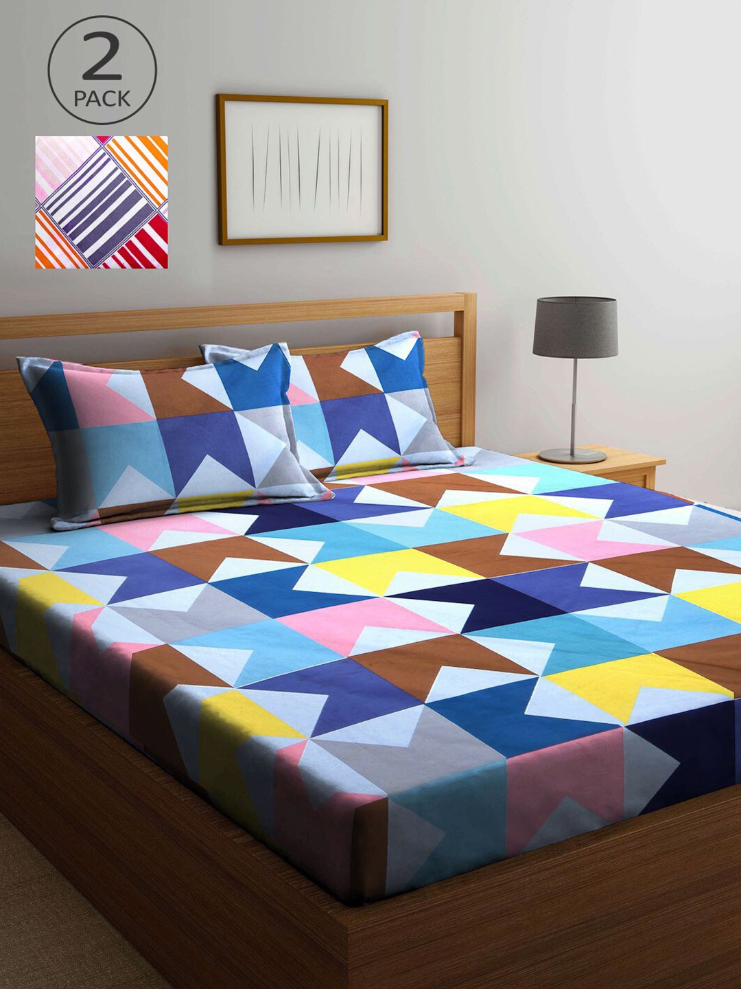 

KLOTTHE Multicoloured Geometric 210 TC 2 King Bedsheet with 4 Pillow Covers, Multi