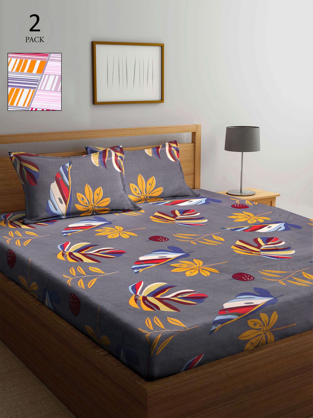 

KLOTTHE Multicoloured Floral 210 TC 2 King Bedsheet with 4 Pillow Covers, Multi