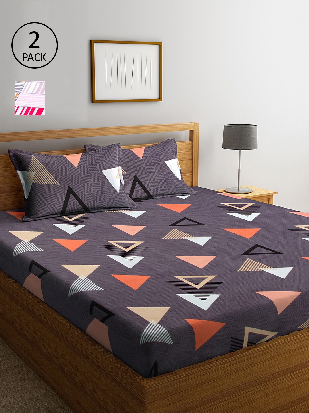 

KLOTTHE Set of 2 Multicoloured Geometric 300 TC King Bedsheet with 4 Pillow Covers, Multi