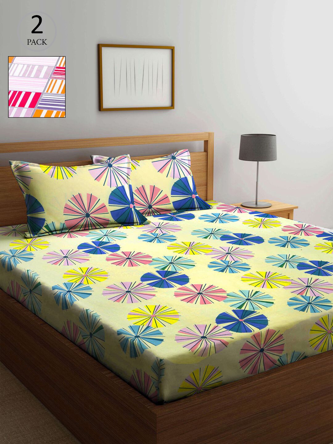 

KLOTTHE Multicoloured Floral 210 TC 2 King Bedsheet with 4 Pillow Covers, Multi