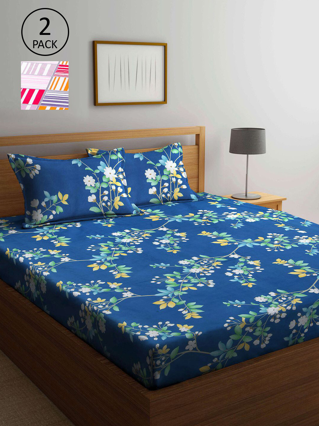 

KLOTTHE Multicoloured Floral 210 TC 2 King Bedsheet with 4 Pillow Covers, Multi